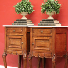Load image into Gallery viewer, x SOLD Antique Bedside Tables Cabinets, Lamp Side Tables Antique French Oak and Marble Tops B10297