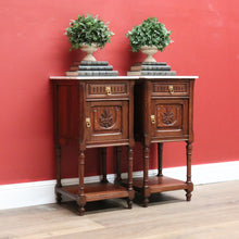 Load image into Gallery viewer, x SOLD Pair of Antique Bedside Cabinets, French Oak and Marble Lamp Tables B10574