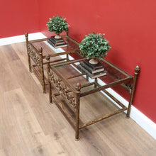 Load image into Gallery viewer, x SOLD Vintage Pair of Square French Lamp Side Tables with Glass inserts made from Wrought Iron B10717