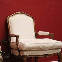 Load image into Gallery viewer, x SOLD Vintage Oak Louis Style Bergere Single Armchair with Cream fabric and Cushion B10711