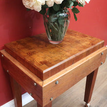 Load image into Gallery viewer, x SOLD Vintage Oak Butchers Block Table, Lamp Table, Hall, Bedside Table Parquetry Top. B11277