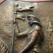 Load image into Gallery viewer, x SOLD Antique French Copper Wall Plaque, Embossed Copper Shield, Knight, Horse, Castle B10507