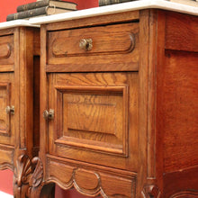 Load image into Gallery viewer, x SOLD Antique Bedside Tables Cabinets, Lamp Side Tables Antique French Oak and Marble Tops B10297