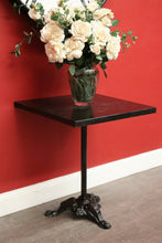 Load image into Gallery viewer, x SOLD Vintage French Garden Table, Black Painted Cast Iron Base, Square Pub Table. B9431