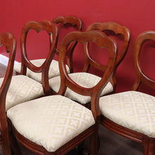 Load image into Gallery viewer, x SOLD 6 Antique English Dining Chairs, Shell Balloon Back Kitchen Chairs, Fabric Seats B10824