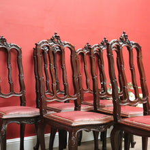 Load image into Gallery viewer, x SOLD Antique French Oak and Burgundy Leather Dining Chairs or Six Kitchen Chairs B11245