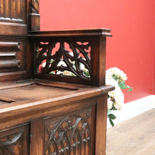 Load image into Gallery viewer, x SOLD Antique French Oak Gothic Hall Seat with Lift Lid Storage, Carved Knights B11200