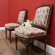 Load image into Gallery viewer, x SOLD Antique French Chairs, Hall bedroom Chairs, Walnut Gilt Frame Rust Amber Flowers B11188