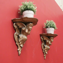 Load image into Gallery viewer, x SOLD Pair of Antique French Wall Sconces, Gilt Winged Angel Wall Bracket Wall Shelves B10974