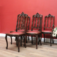 Load image into Gallery viewer, x SOLD Antique French Oak and Burgundy Leather Dining Chairs or Six Kitchen Chairs B11245