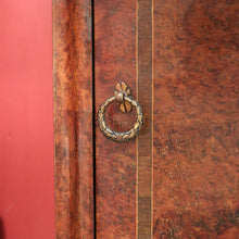 Load image into Gallery viewer, x SOLD Antique French Bedside Cabinet, Burr Walnut, Marble and Brass Lamp Side Tables. B10435