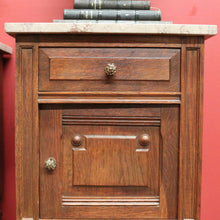 Load image into Gallery viewer, x SOLD Pair of Antique French Bedside Tables, French Oak and Marble Top Lamp Tables B10774