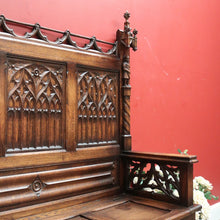 Load image into Gallery viewer, x SOLD Antique French Oak Gothic Hall Seat with Lift Lid Storage, Carved Knights B11200