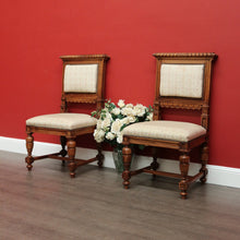Load image into Gallery viewer, x SOLD Pair of Chairs, Church Hall Chairs, Antique French Fabric and Walnut Chairs. B10373