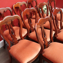 Load image into Gallery viewer, x SOLD Set of 10 Antique English Mahogany Dining Chairs, Kitchen Chairs Velvet Seats. B10287