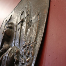 Load image into Gallery viewer, x SOLD Antique French Copper Wall Plaque, Embossed Copper Shield, Knight, Horse, Castle B10507