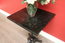 Load image into Gallery viewer, x SOLD Vintage French Garden Table, Black Painted Cast Iron Base, Square Pub Table. B9431