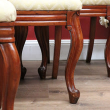 Load image into Gallery viewer, x SOLD 6 Antique English Dining Chairs, Shell Balloon Back Kitchen Chairs, Fabric Seats B10824