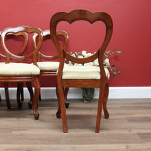 Load image into Gallery viewer, x SOLD 6 Antique English Dining Chairs, Shell Balloon Back Kitchen Chairs, Fabric Seats B10824