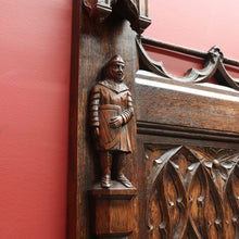 Load image into Gallery viewer, x SOLD Antique French Oak Gothic Hall Seat with Lift Lid Storage, Carved Knights B11200