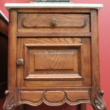 Load image into Gallery viewer, x SOLD Antique Bedside Tables Cabinets, Lamp Side Tables Antique French Oak and Marble Tops B10297