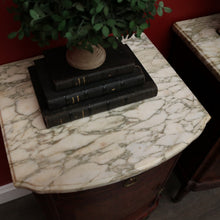 Load image into Gallery viewer, x SOLD Antique French Bedside Cabinet, Burr Walnut, Marble and Brass Lamp Side Tables. B10435