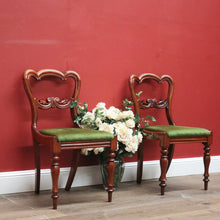 Load image into Gallery viewer, x SOLD Set of Two Antique English Hall Chairs, or Dining, Kitchen Chairs. Green Velvet Chairs B11097
