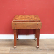 Load image into Gallery viewer, x SOLD Vintage Oak Butchers Block Table, Lamp Table, Hall, Bedside Table Parquetry Top. B11277