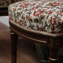 Load image into Gallery viewer, x SOLD Antique French Chairs, Hall bedroom Chairs, Walnut Gilt Frame Rust Amber Flowers B11188