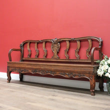Load image into Gallery viewer, x SOLD Antique French Oak Hall Seat, Entry Slat Back Chair Bench Seat Chair Settle B10654