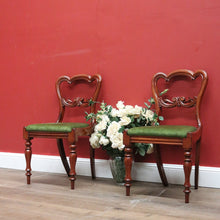 Load image into Gallery viewer, x SOLD Set of Two Antique English Hall Chairs, or Dining, Kitchen Chairs. Green Velvet Chairs B11097