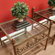 Load image into Gallery viewer, x SOLD Vintage Pair of Square French Lamp Side Tables with Glass inserts made from Wrought Iron B10717