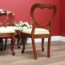 Load image into Gallery viewer, x SOLD 6 Antique English Dining Chairs, Shell Balloon Back Kitchen Chairs, Fabric Seats B10824