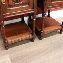 Load image into Gallery viewer, x SOLD Pair of Antique Bedside Cabinets, French Oak and Marble Lamp Tables B10574