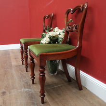 Load image into Gallery viewer, x SOLD Set of Two Antique English Hall Chairs, or Dining, Kitchen Chairs. Green Velvet Chairs B11097