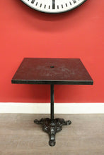 Load image into Gallery viewer, x SOLD Vintage French Garden Table, Black Painted Cast Iron Base, Square Pub Table. B9431