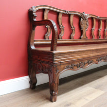 Load image into Gallery viewer, x SOLD Antique French Oak Hall Seat, Entry Slat Back Chair Bench Seat Chair Settle B10654