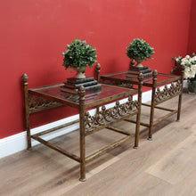 Load image into Gallery viewer, x SOLD Vintage Pair of Square French Lamp Side Tables with Glass inserts made from Wrought Iron B10717