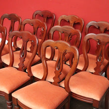 Load image into Gallery viewer, x SOLD Set of 10 Antique English Mahogany Dining Chairs, Kitchen Chairs Velvet Seats. B10287