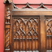 Load image into Gallery viewer, x SOLD Antique French Oak Gothic Hall Seat with Lift Lid Storage, Carved Knights B11200