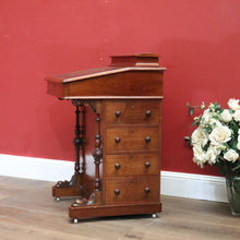 Load image into Gallery viewer, x SOLD Antique English Davenport Desk Walnut and Leather Four Drawer Writing Slope Desk. B11276