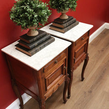 Load image into Gallery viewer, x SOLD Antique Bedside Tables Cabinets, Lamp Side Tables Antique French Oak and Marble Tops B10297