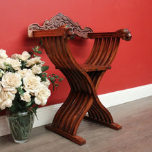 Load image into Gallery viewer, x SOLD Vintage French X Frame Hall Chair, Carved Savonarola Cross Frame Office Chair. B10271