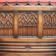 Load image into Gallery viewer, x SOLD Antique French Oak Gothic Hall Seat with Lift Lid Storage, Carved Knights B11200