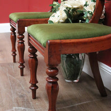 Load image into Gallery viewer, x SOLD Set of Two Antique English Hall Chairs, or Dining, Kitchen Chairs. Green Velvet Chairs B11097