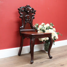 Load image into Gallery viewer, x SOLD Antique English Mahogany Hall Chair, Church, Foyer Chair with Carved Back B10720