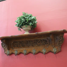 Load image into Gallery viewer, x SOLD Vintage French Oak Coat Rack with 6 Original Brass Coat Hooks, Ready to Hang B10496