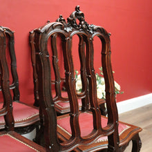 Load image into Gallery viewer, x SOLD Antique French Oak and Burgundy Leather Dining Chairs or Six Kitchen Chairs B11245