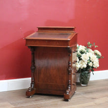 Load image into Gallery viewer, x SOLD Antique English Davenport Desk Walnut and Leather Four Drawer Writing Slope Desk. B11276