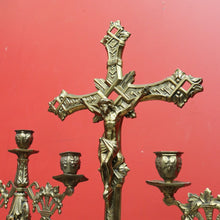 Load image into Gallery viewer, x SOLD Antique French Brass Church Altar Cross Crucifix Trio with Candle Stick Holders B10547